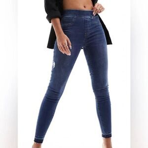 SPANX Distressed High Waist Ankle Skinny Jeans Medium Wash SMALL